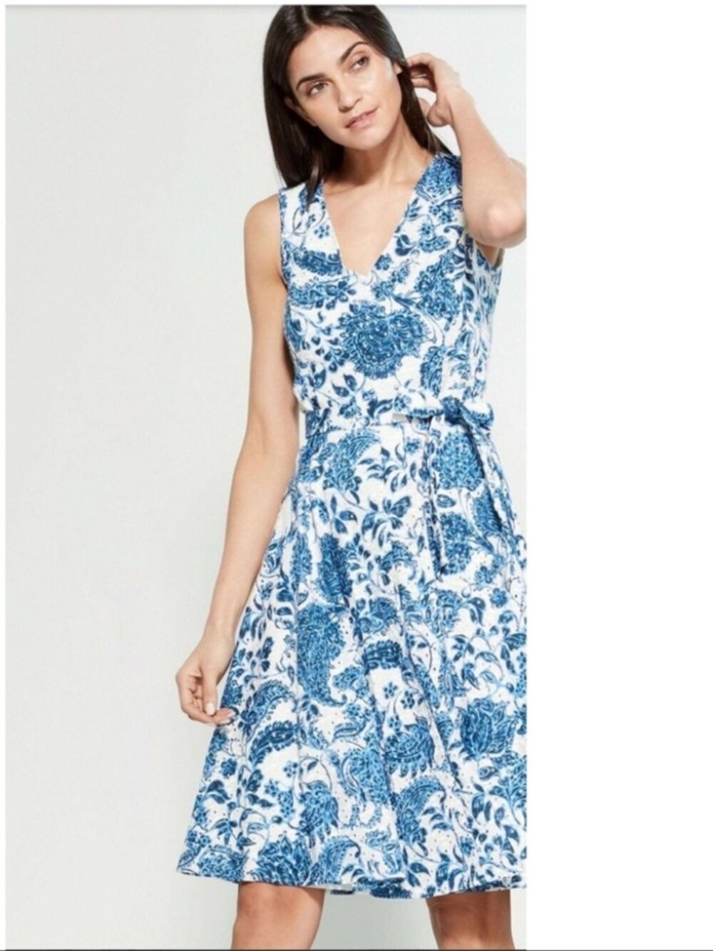 Tommy Hilfiger Sorrento Eyelet Tie Waist Floral Knee Length Dress Size 12
